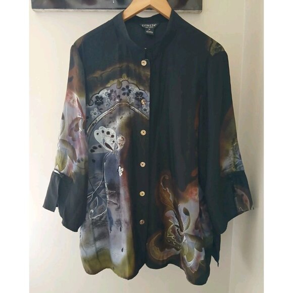 Citron Santa Monica 100% Silk Button Up Blouse - Picture 1 of 10